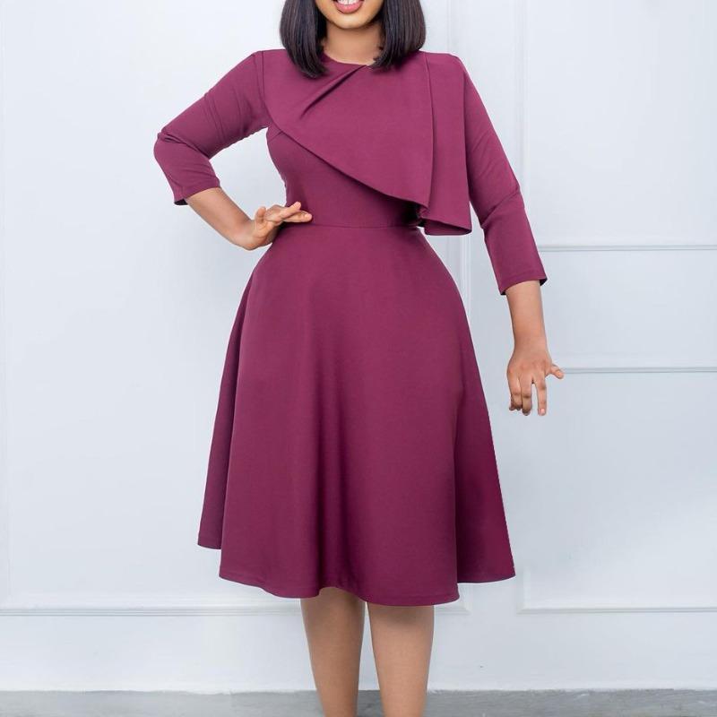 Women's Summer New Round Neck Solid Color Temperament Big Swing Dress