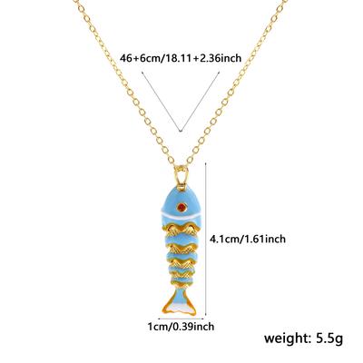 3D Beweglicher Fisch Anhänger Halskette 18K Gold Platin Beschichtete Gliederkabelkette Messing 46cm + 6cm Für Frauen Emaille Meeres Schmuck Geschenk