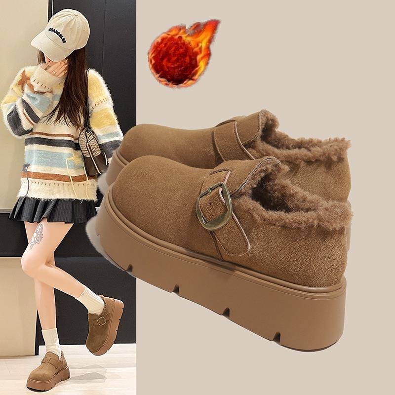 Women's soft elastic thick sole heightening winter fur one warm cold padded snow boots non-slip wear casual sports short cotton boots