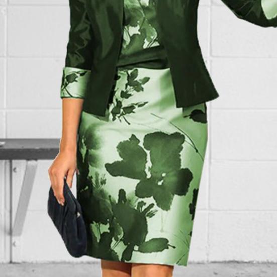 Dámské spodničky Plus Size 1 Set Dámské kabátové šaty Květinový potisk 3/4 rukáv Slim Fit Jarní Podzim Šaty s výstřihem do V nad kolena Set na párty