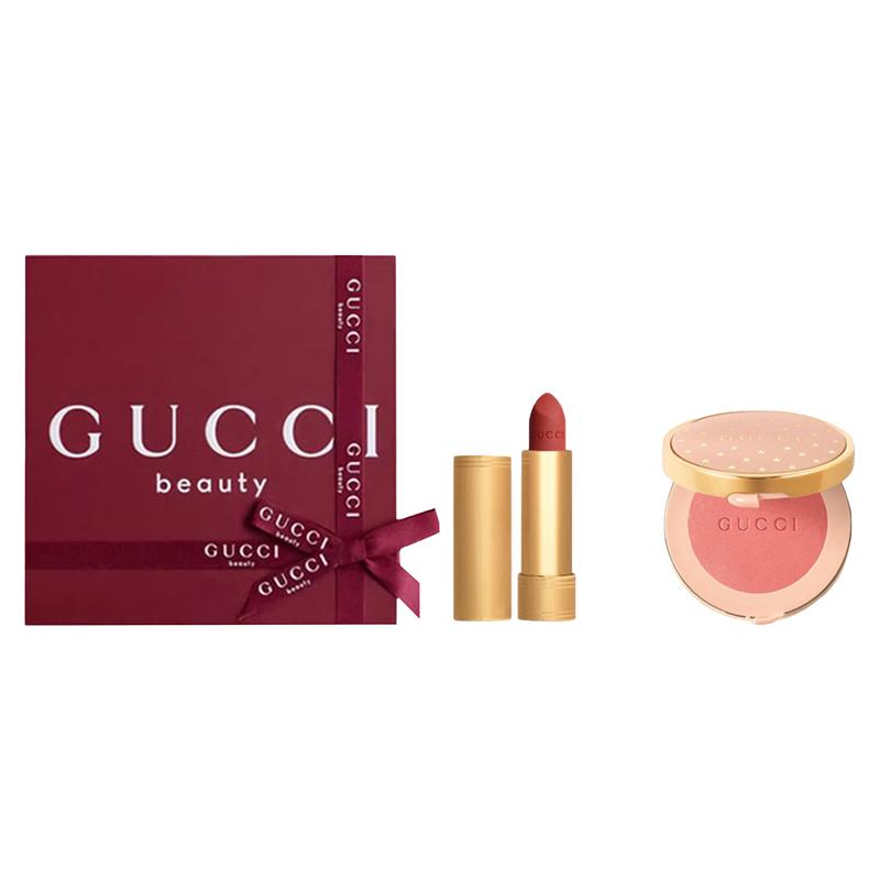 Gucci Velvet Mist Lipstick Star Moving Blush Gift Box Set Natural Complexion Modification Contour + Velvet Mist Lipstick#217+Star Blush#04