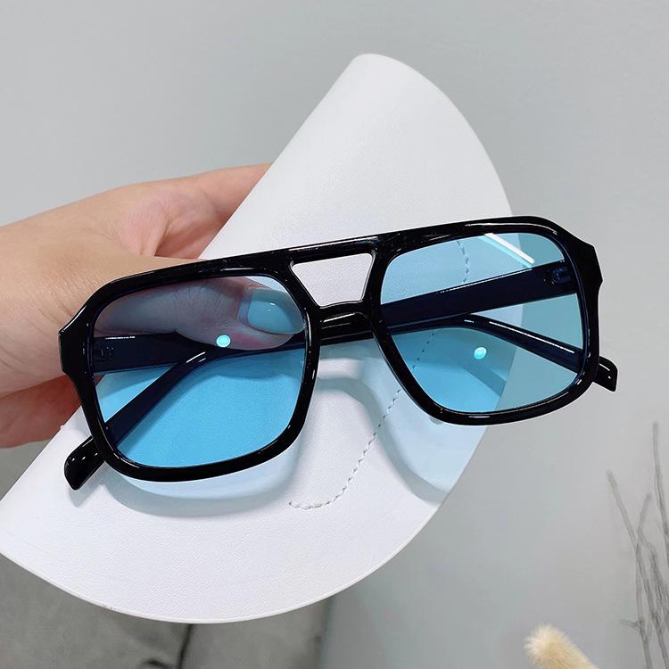 Double beam sunglasses square new trendy sunglasses retro advanced sense UV protection concave shape dancing
