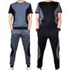 2Pcs/Set O-Neck Short Sleeve Casual Outfit Elastic Waistband Drawstring Pockets Men Patchwork Color T-shirt Jogging Pants Set Streetwear