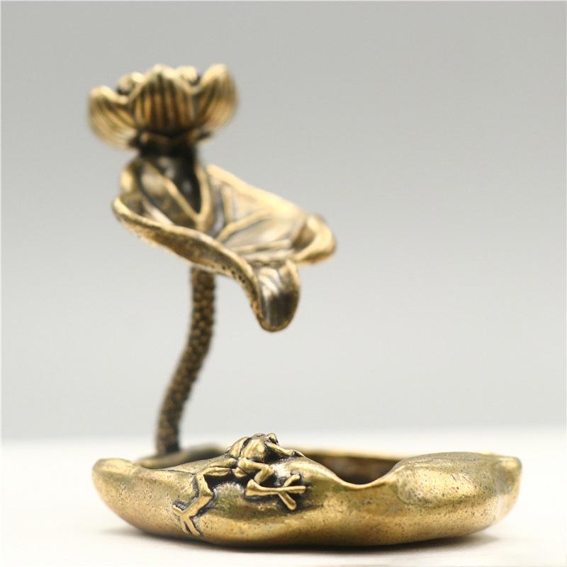 1pc Pure Brass Lotus Leaf Lotus Backflow Incense Ornament Solid Copper Frog Lotus Pond Artistic Conception Incense Holder.