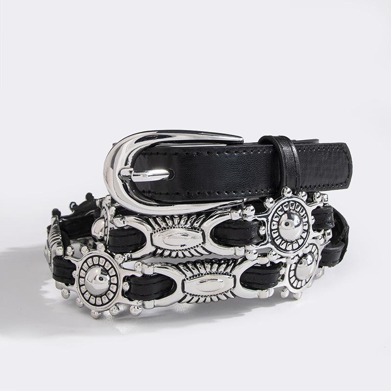 

Women s Geometric Oval Carved Metal Punk Belt 100 cm