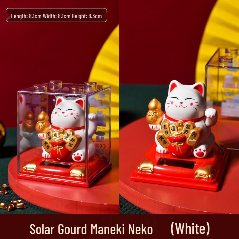 335 New Small Solar Waving Lucky Cat Ornament for Cake, Home, or Car Decoration