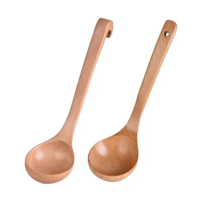 Heat Resistant Wooden Spoon with Long Hook-End Handle Ladle Scoops For Stirring Soup Stews And Hot Dishes Kitchen Tool