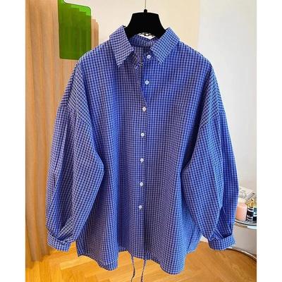 Women's Spring Loose-Fitting Long-Sleeved Plaid Shirt Design Retro Casual Top