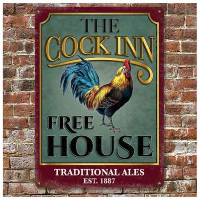[Q9196] - Retro Metal Plaque 'The Cock Inn' (free House) - 20x15 Cm