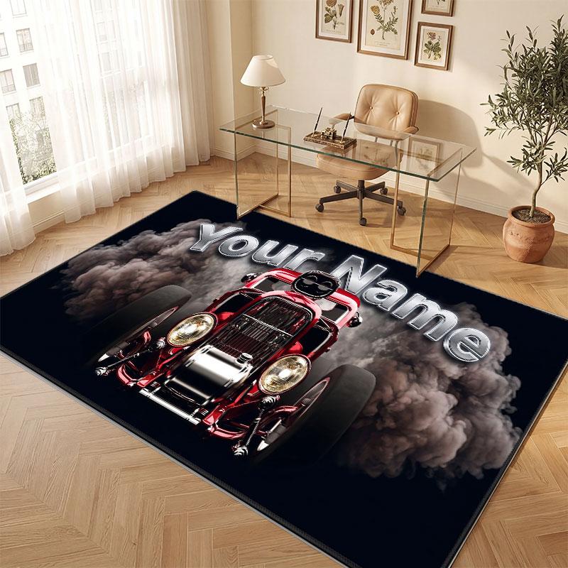 Truck Car Theme Crystal Velvet Floor Rug Personalized Custom Name Text Warm Carpet Home Decoration