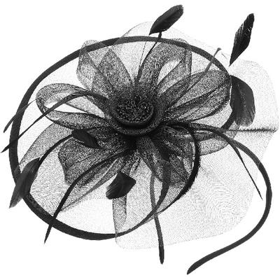 Beavorty Vintage Bride Decorative Hat Black Mesh Veil Plume Headpiece with Headband for Wedding Party Tea Party Women Special Occasion Accessories