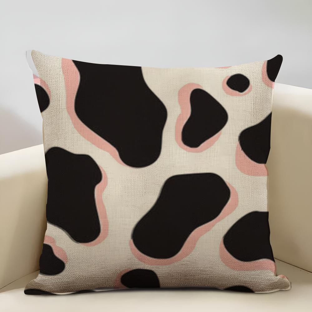 Cow Print Cushion Cover Household Decoration Linen Sofa Cushion Cover: Skin-Friendly & Breathable with Invisible Zipper