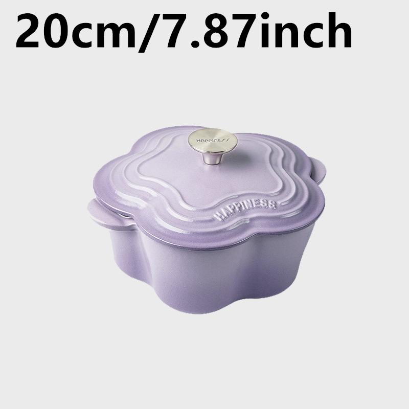 

20cm Petal Cast Iron Dutch Oven Binaural Enamel Pot for Bake Bread and Casserole Dish Braising With Lid For All Heat Source