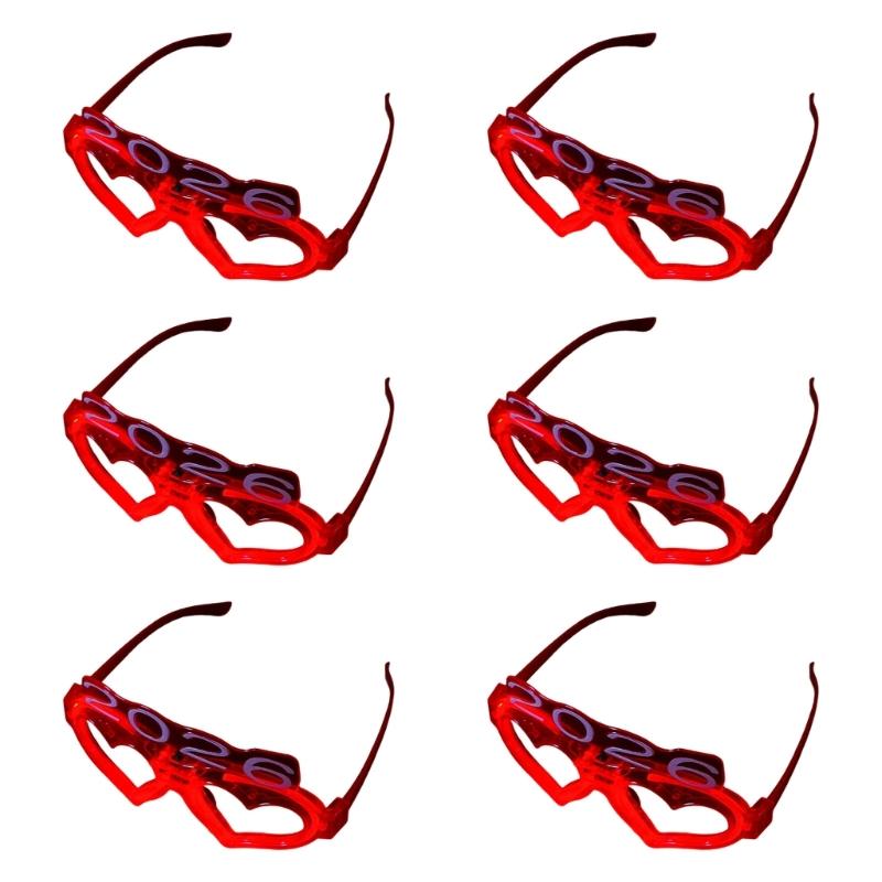 6Pcs Glowing Heart LED Glasses Night Event Party Supplies Reusable Bright Light Comfort Safe Materials