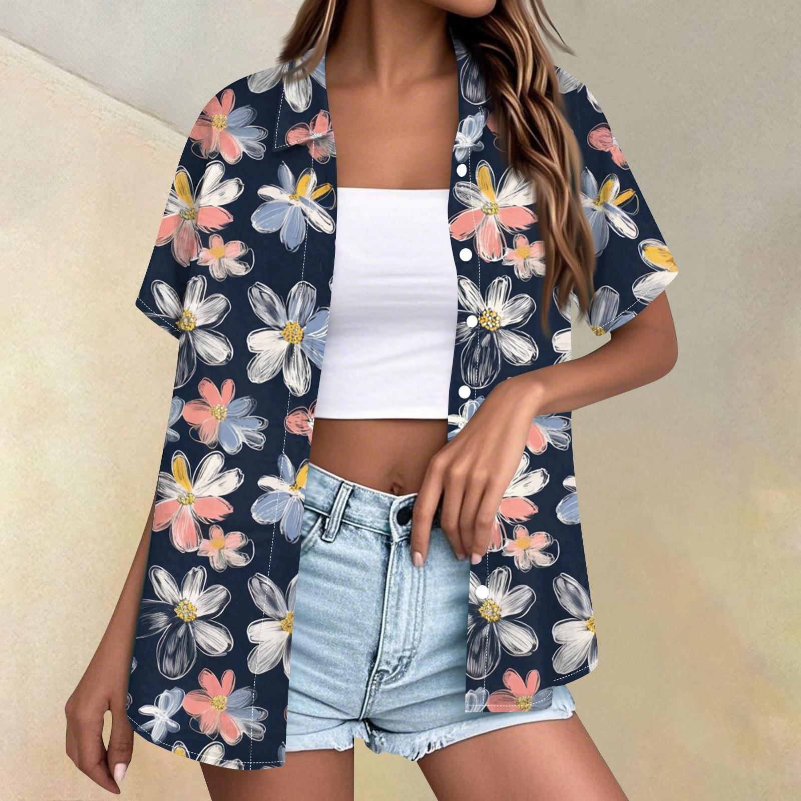 

Жіноча модна повсякденна сорочка з короткими рукавами і ґудзиками XL