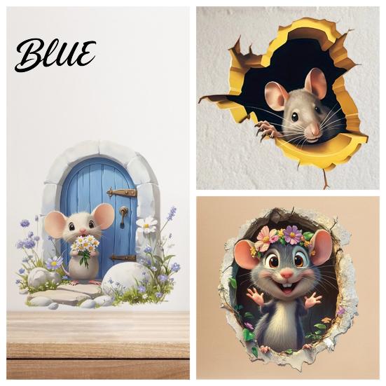 Cute Mouse Wall Stick Decal Sticker Easy Realistic Art 3D Peel And Waterproof Home Renovation Decals PVC for Bedroom