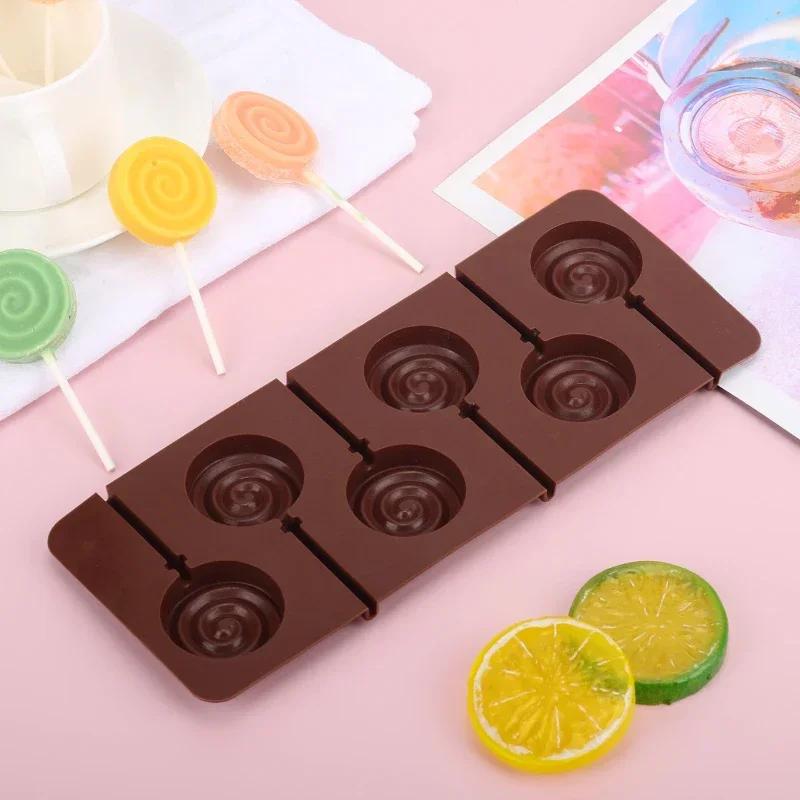 6 Cavity Consecutive Whirlpools Lollipop Molds Handmade Chocolate Mold DIY Chocolate Cheese Stick Silicone Mold Kitchen Bakeware