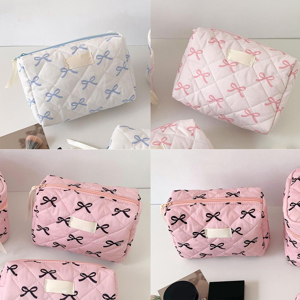 Bowknot Pattern Toiletry Holder Cosmetic Organizer for Travel or Daily Use Spacious Zippered Makeup Bag with Zippers
