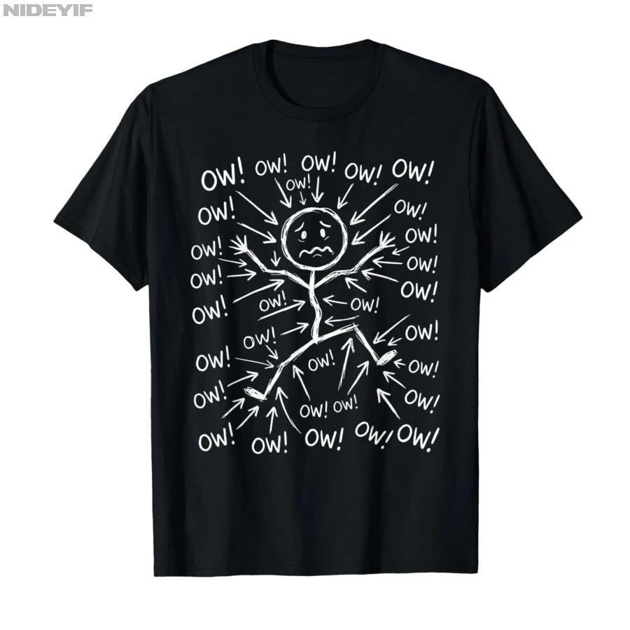 Ahi Ahi Ahi Personaggio Stick Figure Umorismo Consapevolezza Dolore Cronico Maglietta Per Uomini Donne 100% Cotone Magliette a Maniche Corte 04202