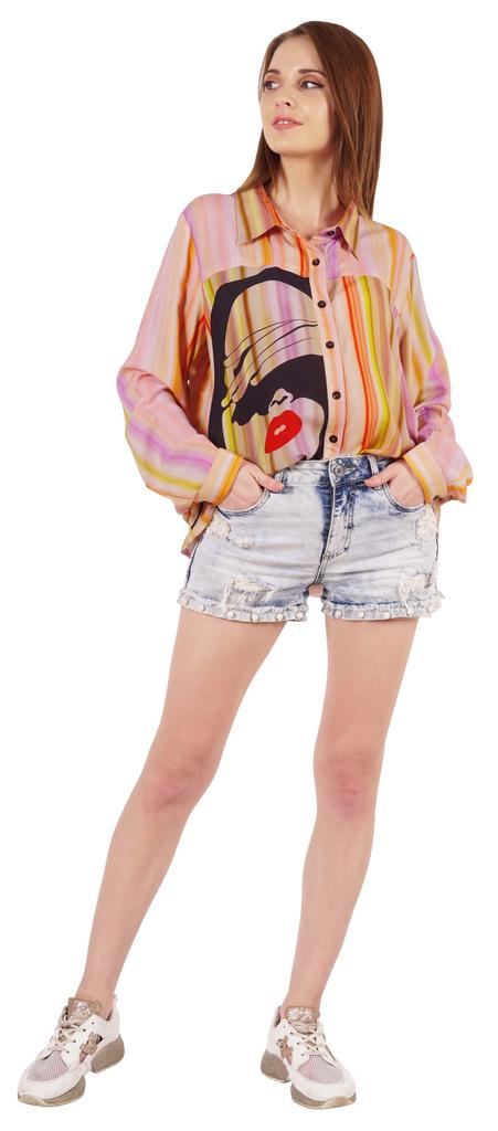 Inkmeso Printed Long Sleeve Oversized Shirt For Women S Loose Fit Button-Down Shirts