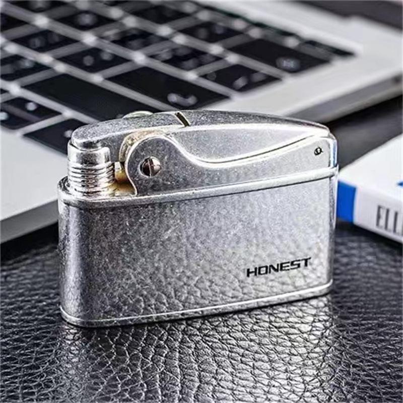 Retro Windproof Kerosene Lighter: One-Button Ignition, Ultra-Thin, Portable Design for Men