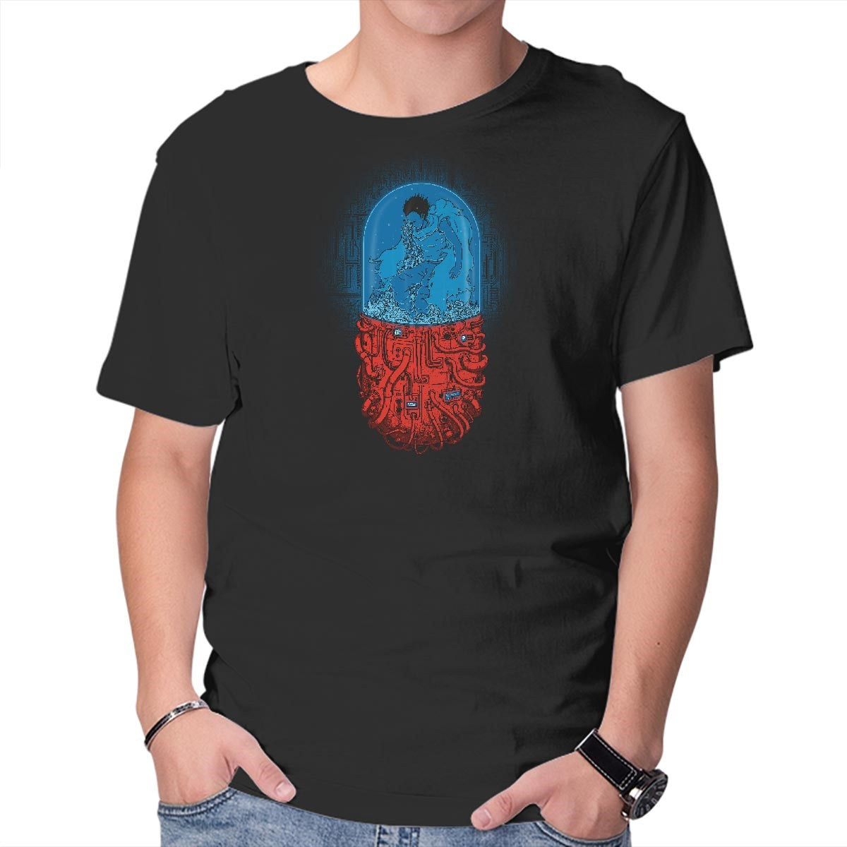 Unisex Crew Neck T-Shirt Neo-Tokyo Experiment Graphic Short Sleeve Casual Tee L