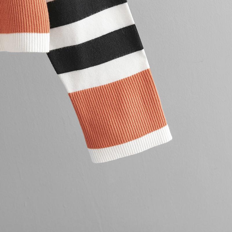 Podzim Zima Vintage Volný Top s Dlouhým Rukávem Pruhovaná Barva Pulovr Pletenina O-Výstřih Svetr