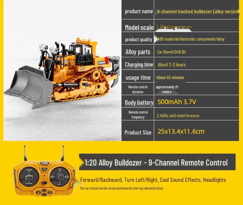 2.4G Remote Control Excavator & Bulldozer Toy - Alloy Construction Vehicle for Kids