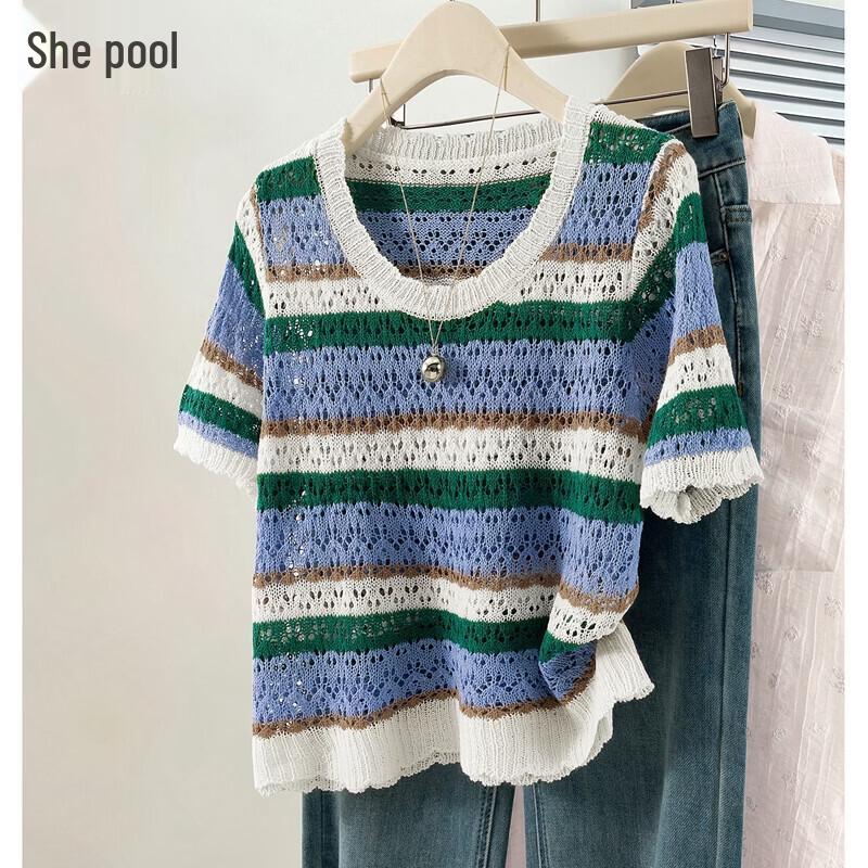 Women s Retro Striped Cutout Knit T-Shirt S