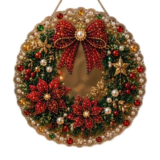 Diamond Painting Christmas Ornament Kit Faux Pearl Hanging Kit, DIY 3D Beads Handmade Festive Home Decor Art Craft, Acrylic Gem Board for Window,