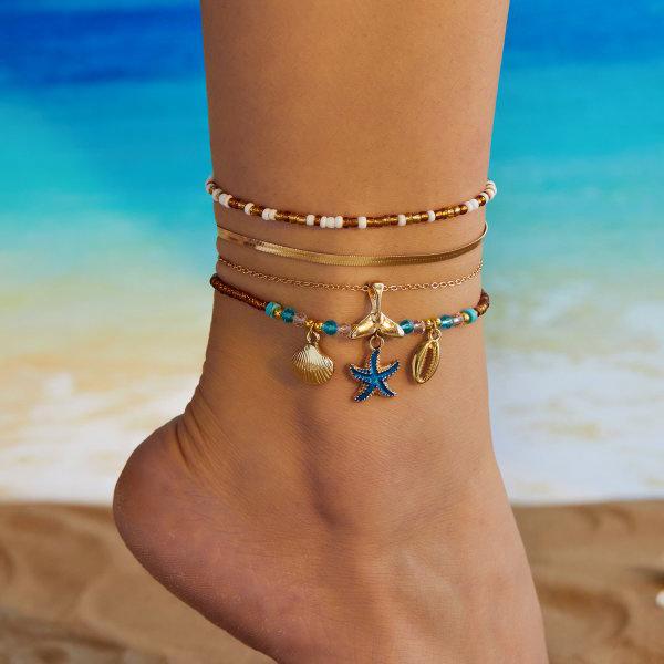 Bohemian Sea Shell Woven Anklet For Women Ceramic Fish Heart Shells Beads Bracelet On The Leg Boho Beach Barefoot Sandal Jewelry