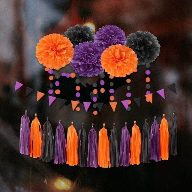 

Tissue Paper Flower Pompoms Set with Tassels Creative Party Decoration Handmade Indoor Outdoor Halloween Accessories top sale China Mainland