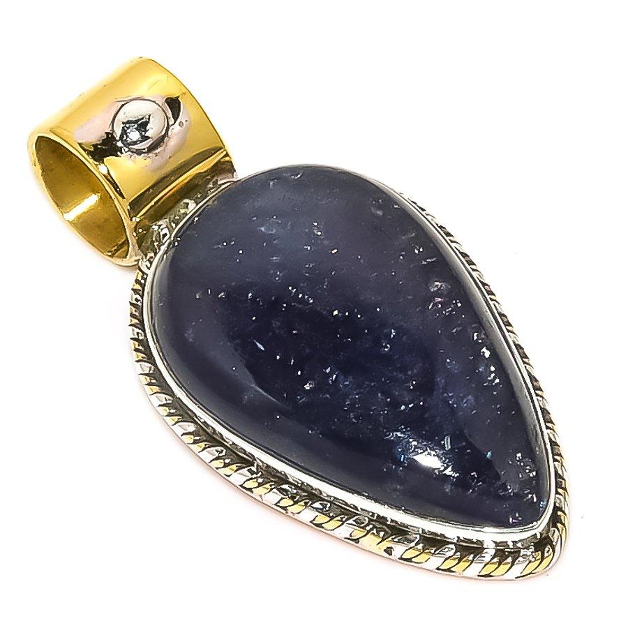 

Natural Sunstone In Lolite Two Tone 925 Solid Sterling Silver Pendant 1.25 b9W11