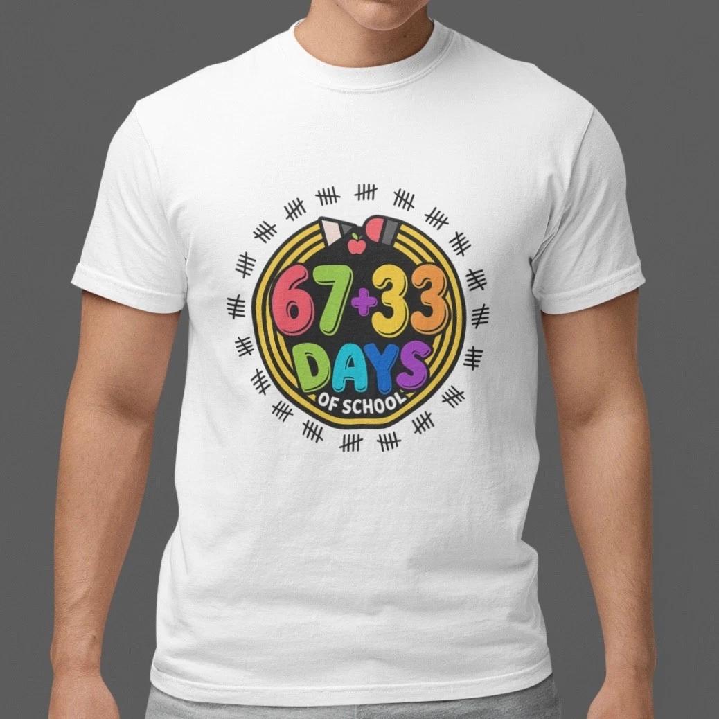 

67+33 Days of School T Shirt Colorful Math School Countdown Tee Funny Teacher S