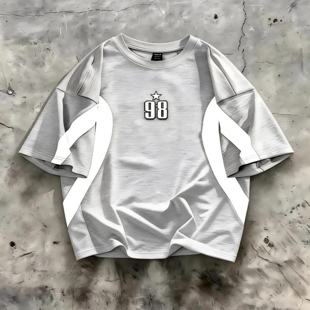 European and American Fashion Summer Striped Letter 98 Print Tee Comfortable and Breathable Crew Neck T-shirt Outdoor Street Top