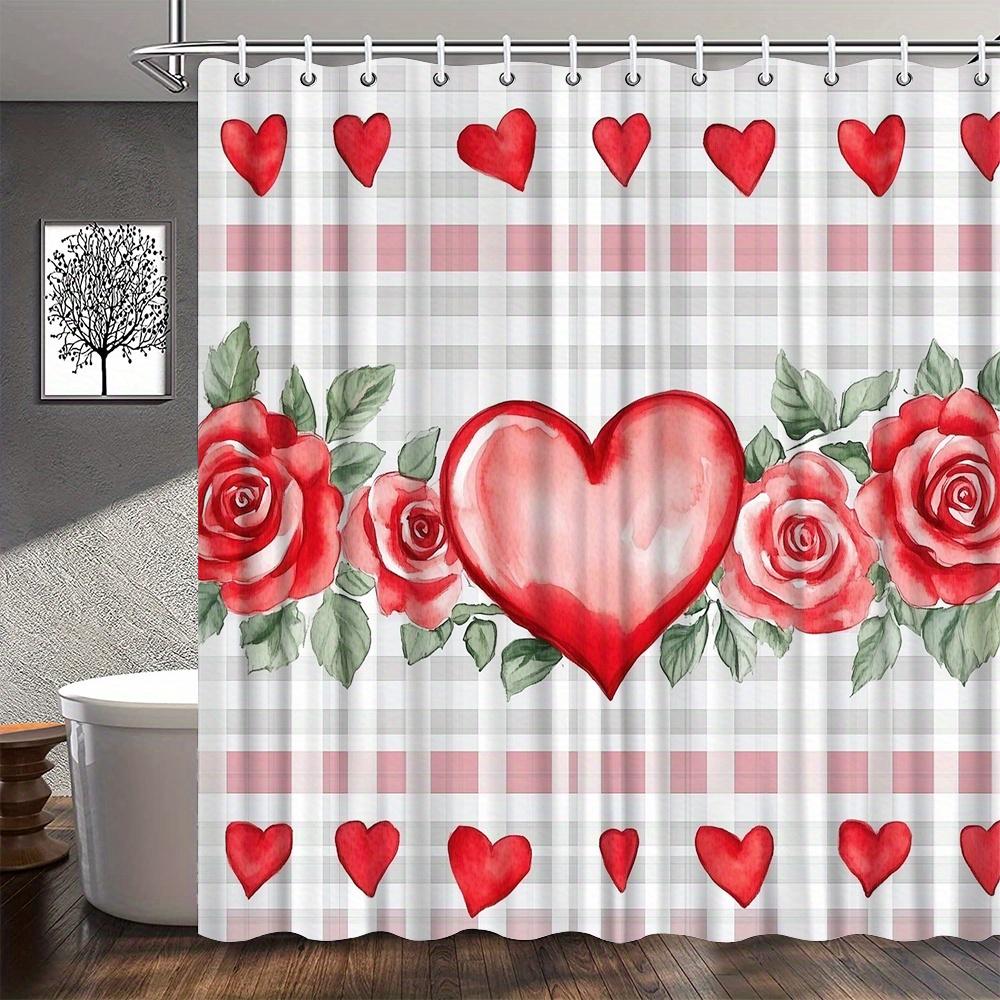 

1Pc Watercolor Heart & Rose Polyester Shower Curtain, Arts Theme, All-Season, Washable, Unlined, Includes Hooks, 70X70 Inches W60H190(CM)-1 Pcs
