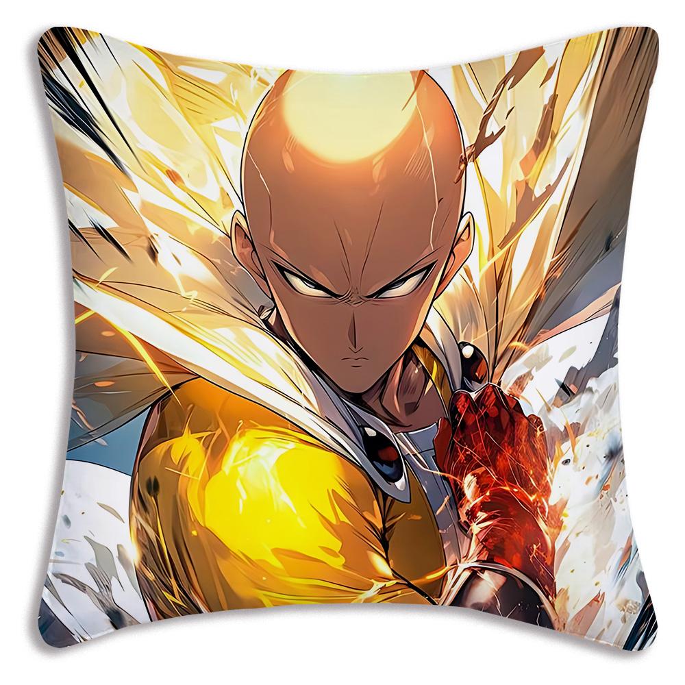 Anime For One P-Punch Mans Pillow Covers Cartoon Sofa Decorative Home Double-sided Printing Short Plush Cute Cushion Cover