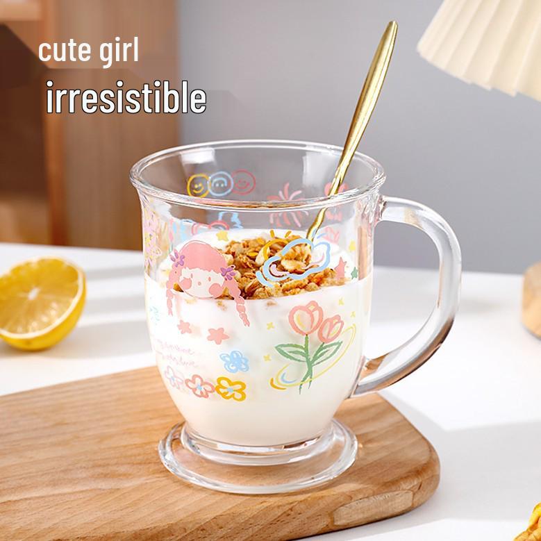 Floral Bow Large Capacity Glass Cup with Handle
