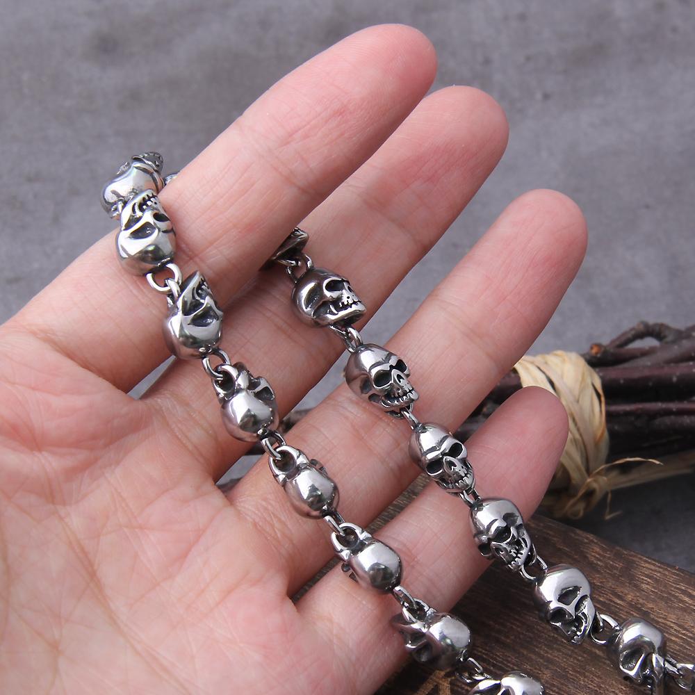 Stainless steel new design men punk skull chain necklace men fashion stainless steel charm bracelet jewelry with wooden box