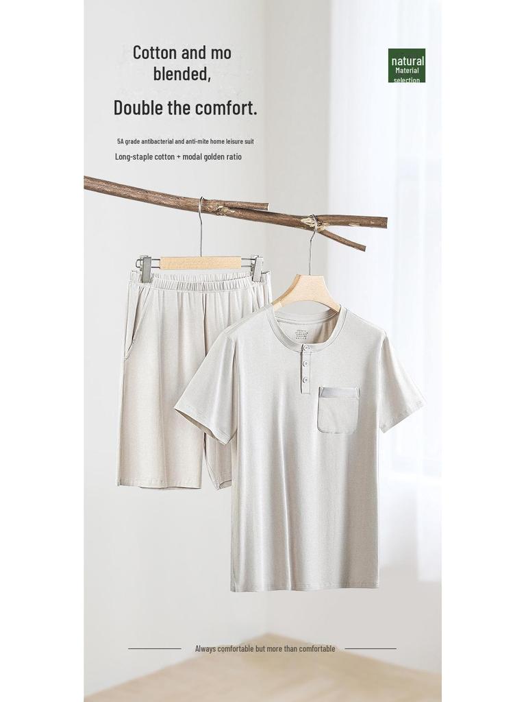 Men's Modal Cotton Short-Sleeve Pajamas: Solid Color Casual Loungewear for Teens and Boys - Spring, Summer, Autumn Collection