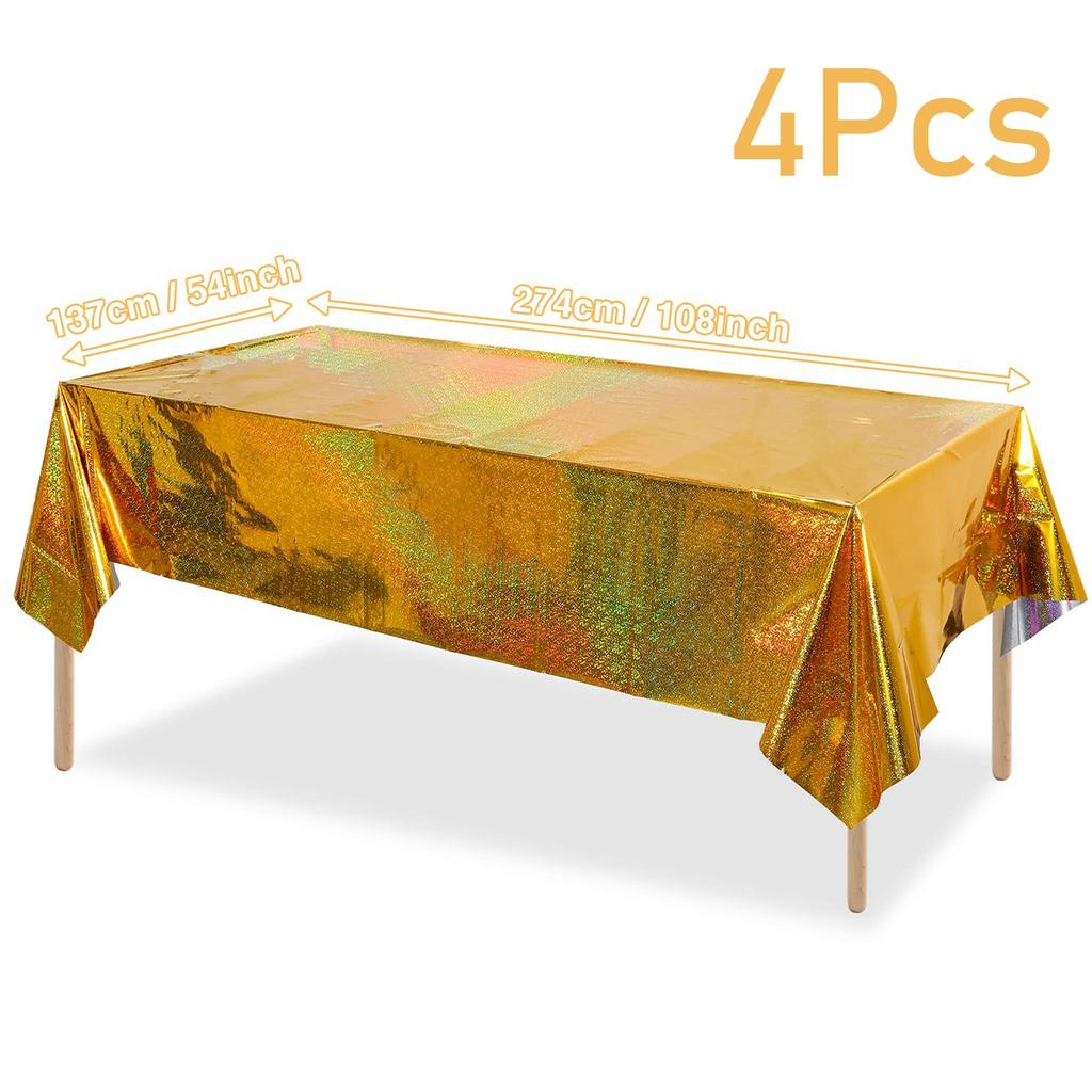 4pcs Aluminum Foil Tablecloths Shiny Rainbow Black Rectangle Tablecloth Dining Table Cover for Wedding Party Banquet Decoration