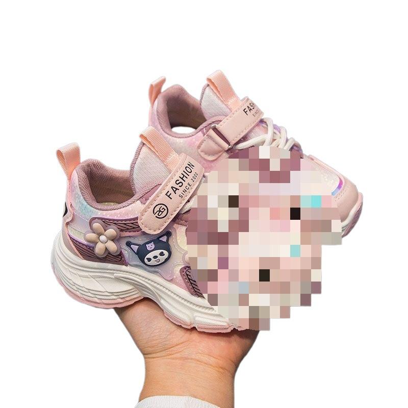 Girls' sports shoes leather surface autumn and winter new lightweight soft sole non-slip running shoes children's shoes casual dad shoes