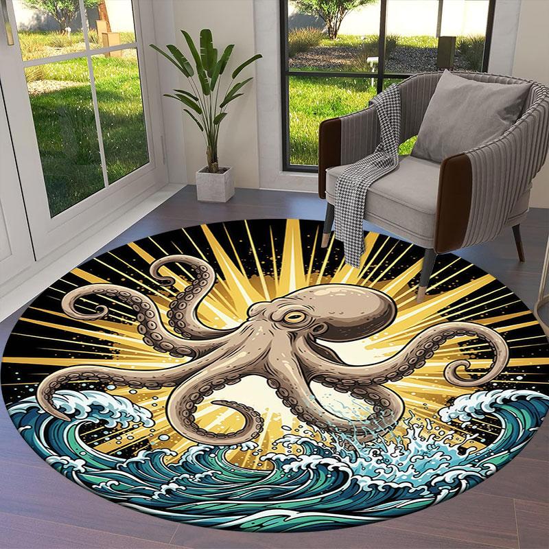 Marinelife Round Area Rug,Carpet Rug for Living Room Bedroom Sofa Playroom Decor,Non slip Floor Mat