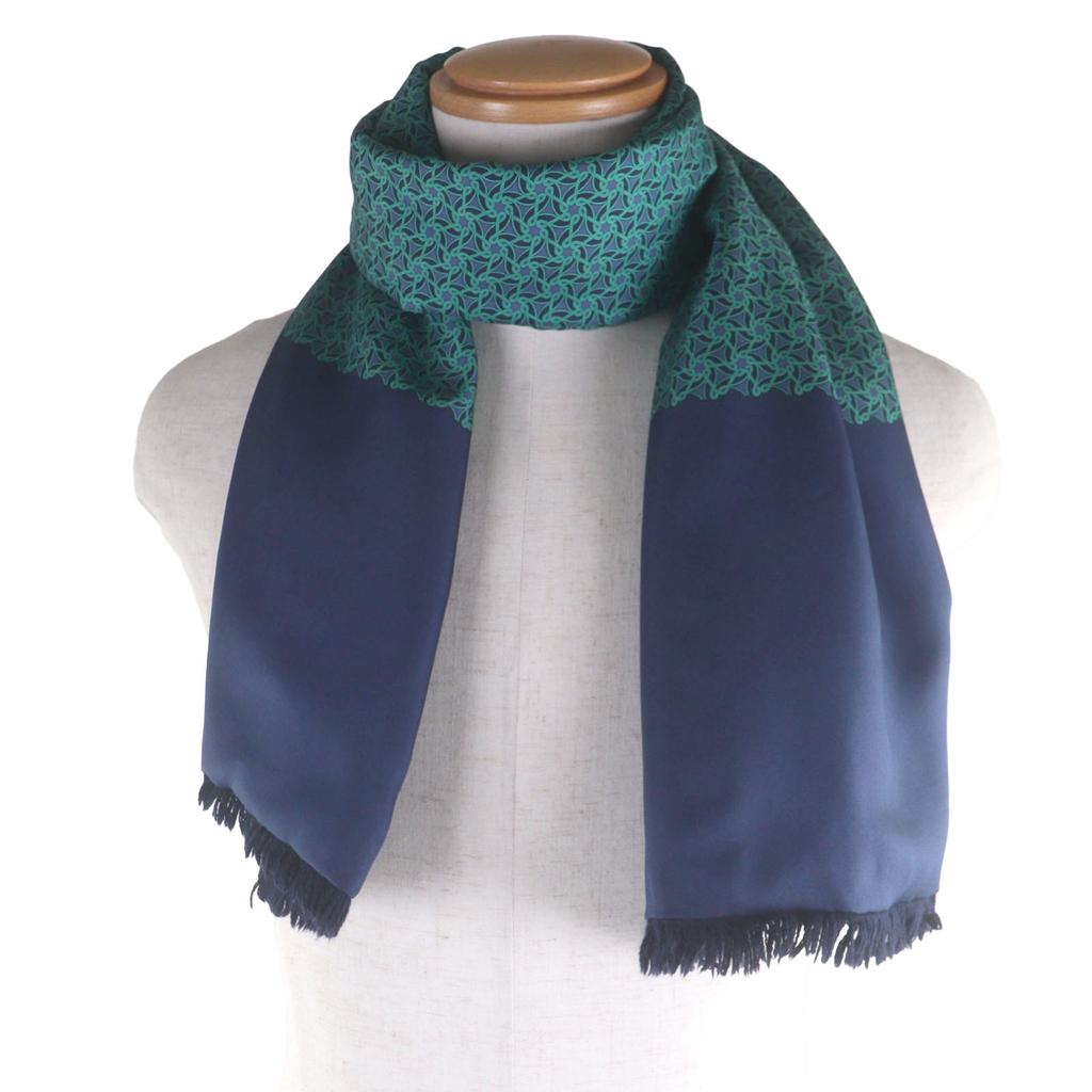 Excellent HERMES Scarf Navy Green Silk Mens Used
