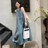 Korean Chic Summer Niche Temperament Round Neck Sleeveless Backless Dress Lace-up Casual Loose Waist Vest Long Dress