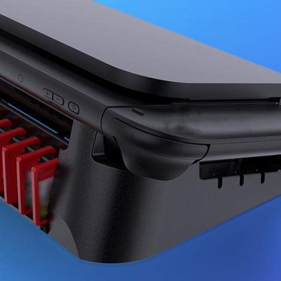 Game Console Horizontal Stand for Switch/OLED Non-slip Heat Dissipation Space Saving Game Console Storage Base with 10 Game Card Organizer Slots