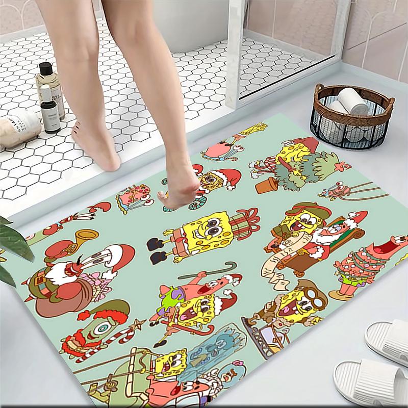 Christmas Spongebob Party Carpet Rug Soft Washable Anti Slip Home Living Room Sofa Mats Personalized Christmas Rug