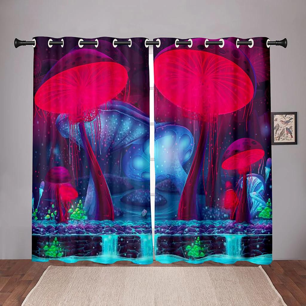 Nature Mushroom ForestDreamy Blackout Window Curtain for Bedroom Living Room Bathroom Kicthen Door Hall High Shading New Fashion