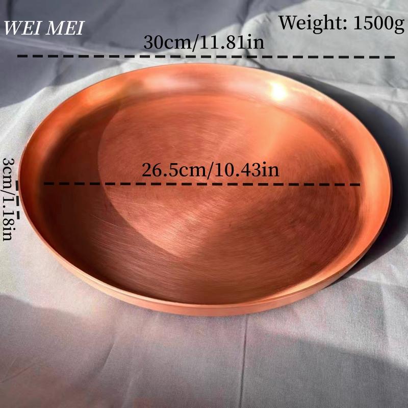 Large Size Vintage Pure Copper Coffee Cup Tray,30 cm Teacup Saucer Handcrafted Home Snack Plate,Food Disc Table Plate Tableware