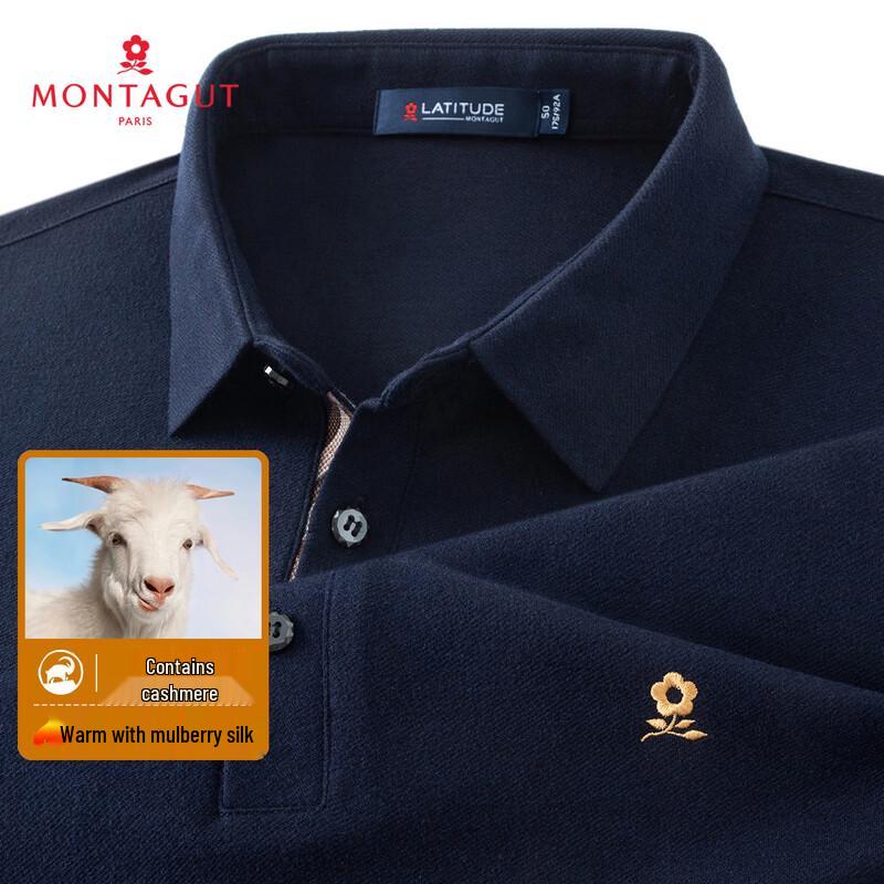 MONTAGUT Pánské polo tričko s dlouhým rukávem ze směsi kašmíru a hedvábí